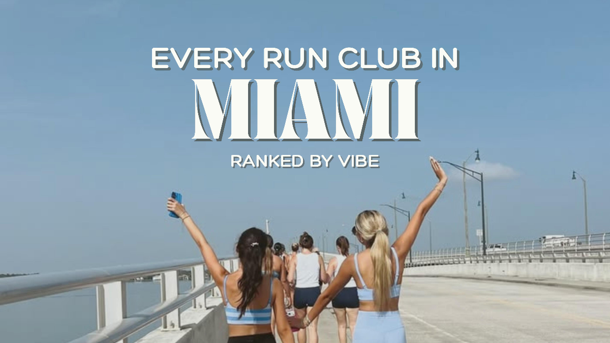 Group of runners talking after an evening run club in Brickell, Miami