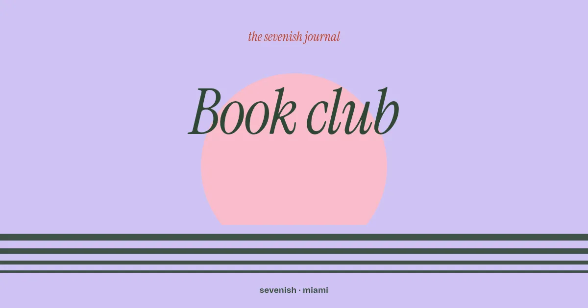 Illustration, the word Book club over a Miami sunset, the Sevenish Journal